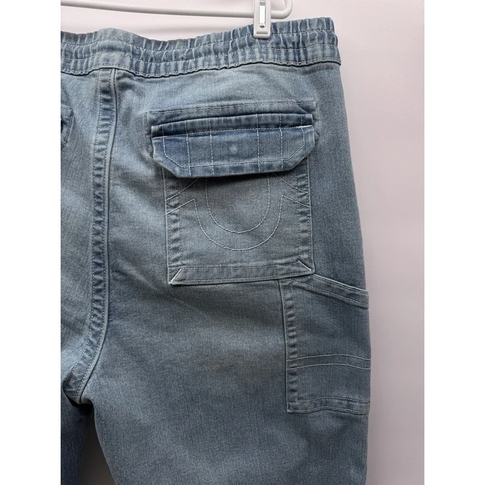 True Religion Mens 33 Vinny Ultra Baggy Y2K Skater Pants Light Blue Drawstring